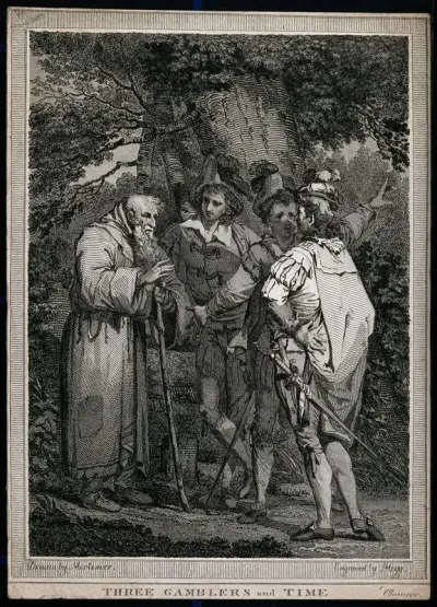 Three gamblers and an old man; representing the vain fight with time