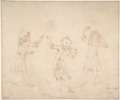 Three Girls Playing at Ball at the Seaside