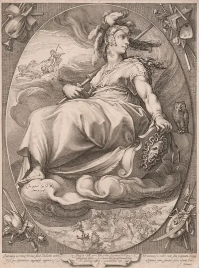 Three goddesses seated in clouds