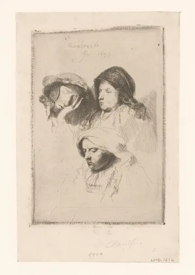 Three heads of women: one asleep