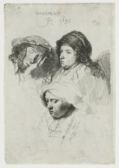 Three heads of women: one asleep