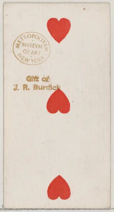 Three Hearts, from the Playing Cards series (N84) to promote Turkish Cross-Cut Cigarettes for W. Duke, Sons and Co.