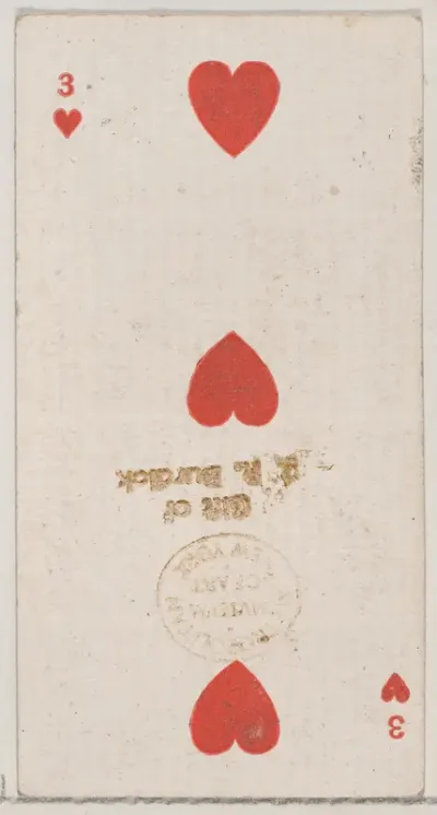 Three Hearts (red), from the Playing Cards series (N84) for Duke brand cigarettes