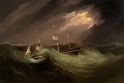 Three masted packet ship in a stormy sea