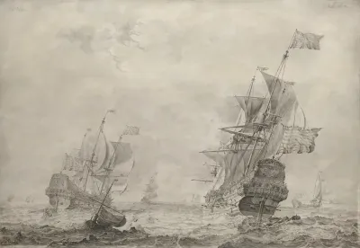 Three-Masted Sailing Boat on Gently Moving Water