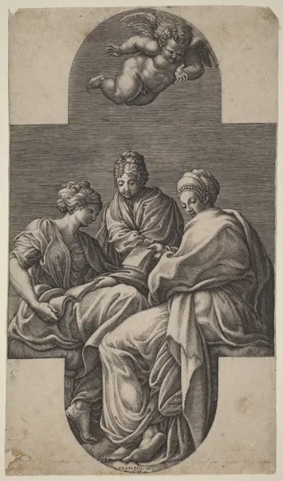 Three Muses and a Gesturing Putto