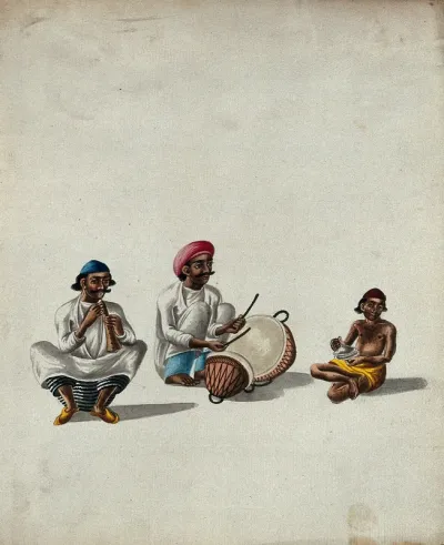 Three musicians sitting with their instruments