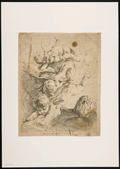 Three putti and an eagle