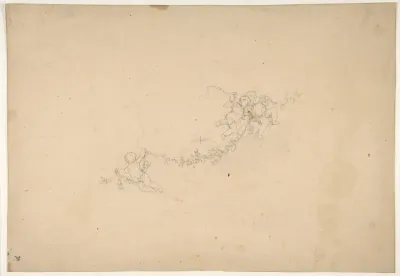 Three putti holding aloft a garland