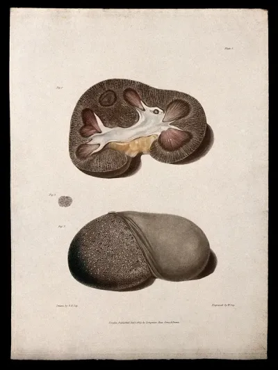 Three sections of diseased kidney