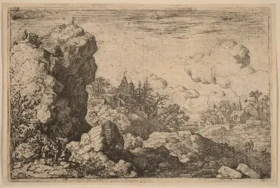 Three Travelers at the Foot of a High Rock