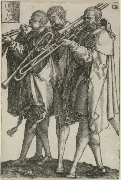 Three Trombonists, plate twelve from The Large Wedding-Dancers