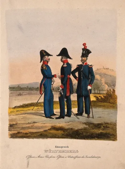 Three uniformed German army officers in the Kingdom of Württemberg, two from the disabled soldiers corps