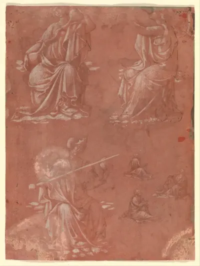 Three Virtues (Temperance, Hope, and Fortitude or Justice) and Studies of a Seated Man