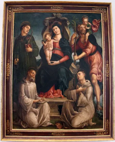 Thronende Maria mit dem segnenden Kind und den Heiligen Benedikt von Nursia, Laurentius und Bernhard von Clairvaux