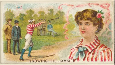 Throwing the Hammer, from the Games and Sports series (N165) for Old Judge Cigarettes