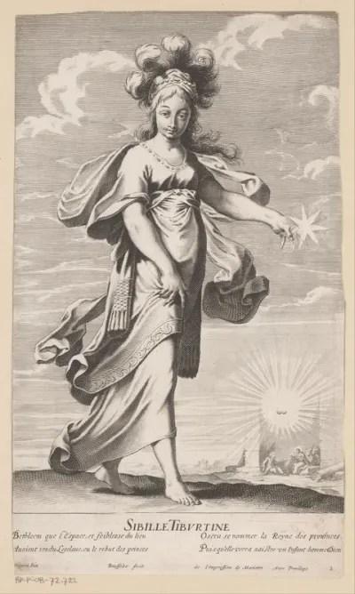 Tiburtijnse sibille, met op de achtergrond de geboorte van Christus
