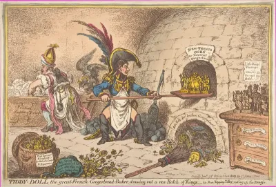 Tiddy-Doll, the Great French-Gingerbread-Baker; Drawing Out a New Batch of Kings, His Man Hopping Talley, Mixing Up the Dough