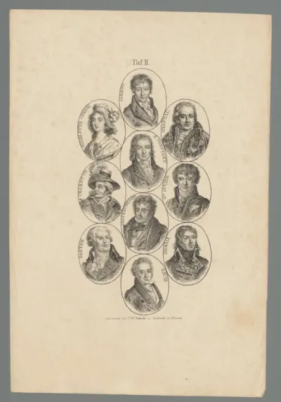 Tien portretten van figuren betrokken bij de Franse Revolutie