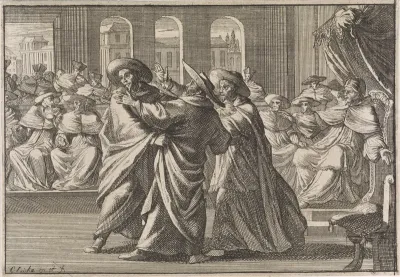 Tijdens de verkiezing van Urbanus VIII geraken kardinaal Borja en kardinaal Antonio Barberini slaags met elkaar, 1632