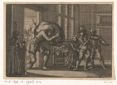 Tijdens het beleg van La Rochelle krijgt de weduwe van Prosui door een onbekende een zak graan gebracht, 1628