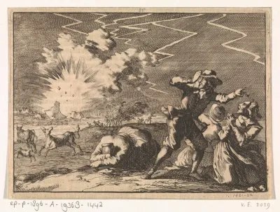 Tijdens hevig onweer vliegt de kruittoren van Rheinberg in de lucht, 1636