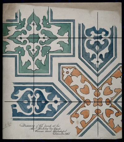 Tiles found in the new wards for homeless poor, Whitechapel, 1866