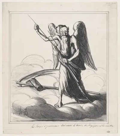 Time too feels the urge for modern equipment, from 'News of the day,' published in Le Charivari, January 10, 1867