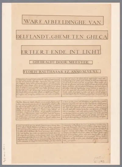 Titel en tekst bij Floris Balthasarsz. van Berckenrodes kaart van het Hoogheemraadschap van Delfland