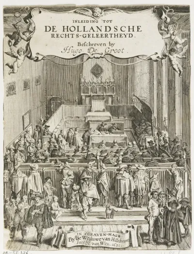 Titel page of: Hugo Grotius, Inleiding tot de Hollandsche rechts-geleertheyd, 1631
