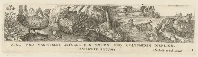 Titelblad, fries met negen vogels