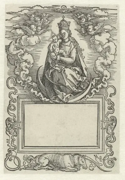Titelblad met Maria met kind zittend op de maansikkel