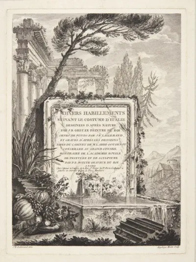 Titelblad til "Italienske klædedragter" (Divers habillements suivant le costume d'Italie)