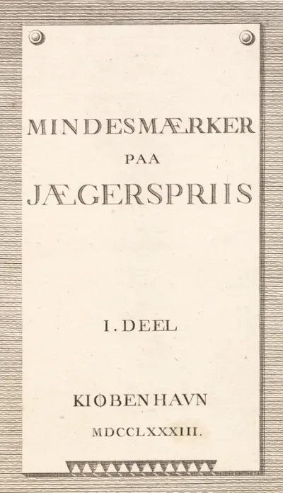 Titelblad til Jægerspris-mindesmærkerne
