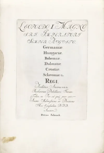 Titelblad voor de serie 'Leopoldo I Magno S.R.I. Imperatori Semper Augusto' met een reeks van vorstenportretten