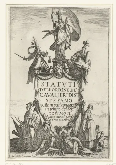 Titelblad voor het boek 'Statuti dell'ordine de' Cavalieri di Santo Stefano'