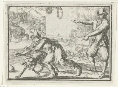 Titelblad voor het pamflet: De Leuterbol van Diest, de Hond en de Pikbroek, by den Laatste Stuyver, 1702