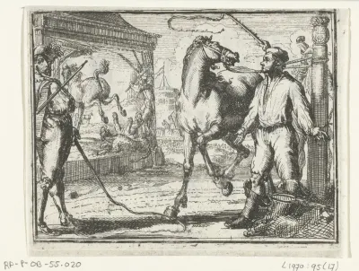 Titelblad voor het pamflet: De Napelsche Hengst, Visscher en Pikeur, 1701