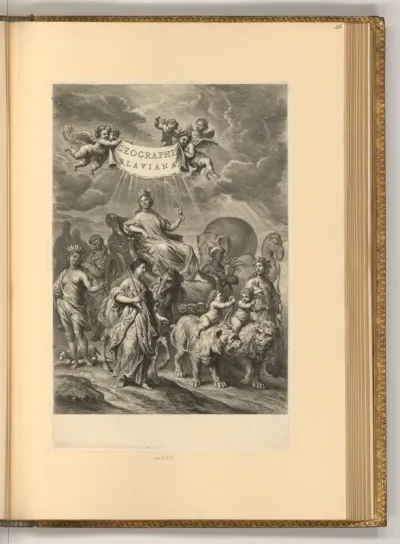 Titelblatt, Geographia Blaviana, Personifikationen der Erdteile