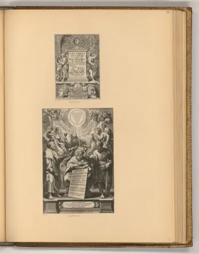 Titelblatt, Las Obras en Verso de Don Francisco de Boria; Cordier, Balthasar: Opera S. Dionysii Areopagitae, Titelblatt (Buchillustration)