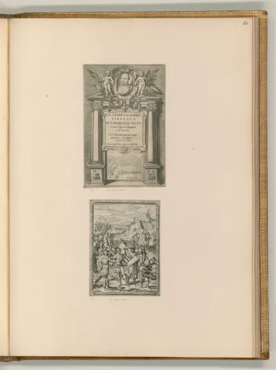 Titelblatt und Szene zu "Das befreite Jerusalem" von Torquato Tasso
