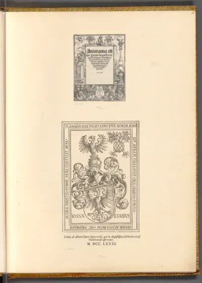 Titelbordüre mit Laute spielendem Engel; Das Wappen des Johannes Stabius