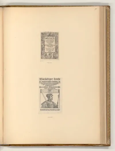 Titeleinfassung mit allegorischen Figuren der Tugenden und Laster; Bildnis Johann v. Leydens