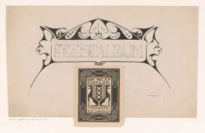 Titelhoofd voor een feestalbum en uitgeversvignet van R.W.P. de Vries (1841-1919)