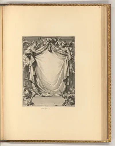 Titelkartusche, Engel mit allegorischen Beiwerk