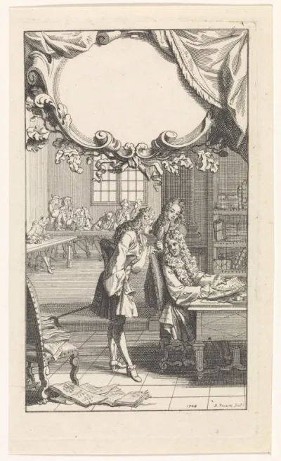 Titelpagina met heren aan de studie