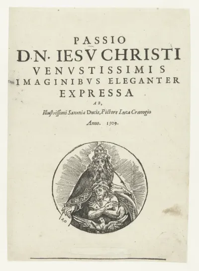 Titelpagina met tekst en Drieëenheid