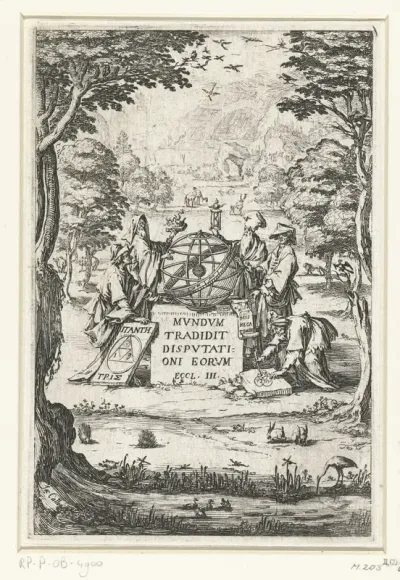 Titelpagina met wijzen om een hemelglobe