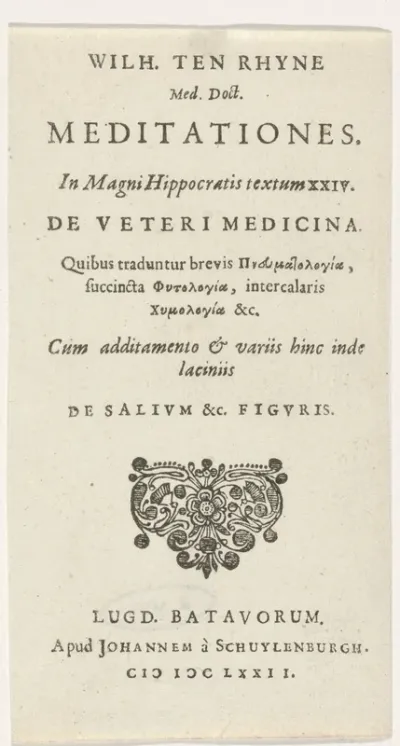 Titelpagina van het boek 'Meditationes in magni Hippocratis'