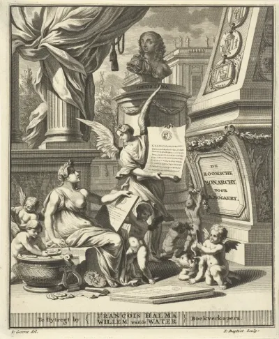 Titelpagina voor A. Bogaert, De roomsche monarchy, vertoont in de muntbeelden der westersche en oostersche keizeren, Utrecht 1697